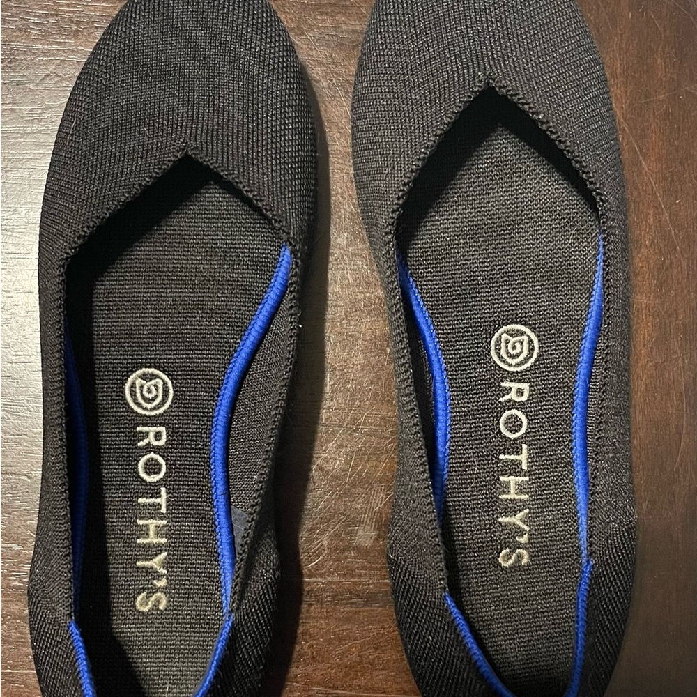 Rothy's Women's Black Flats with Blue Trim